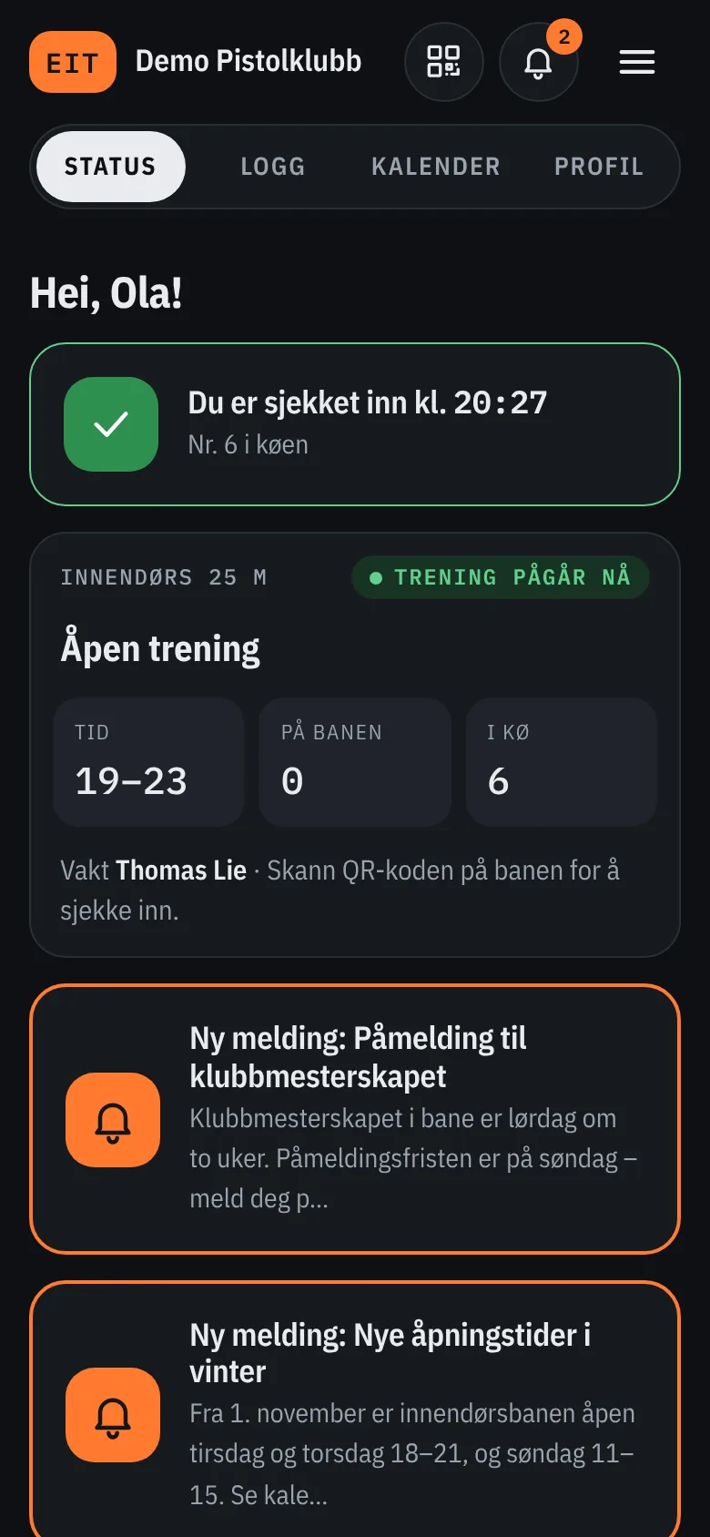 Forsiden i mørkt tema