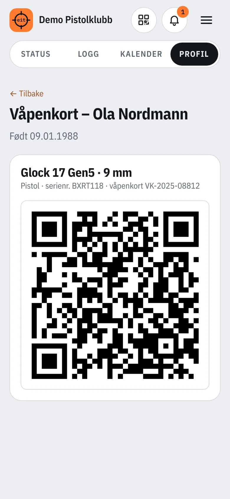 Digitalt våpenkort med QR-kode